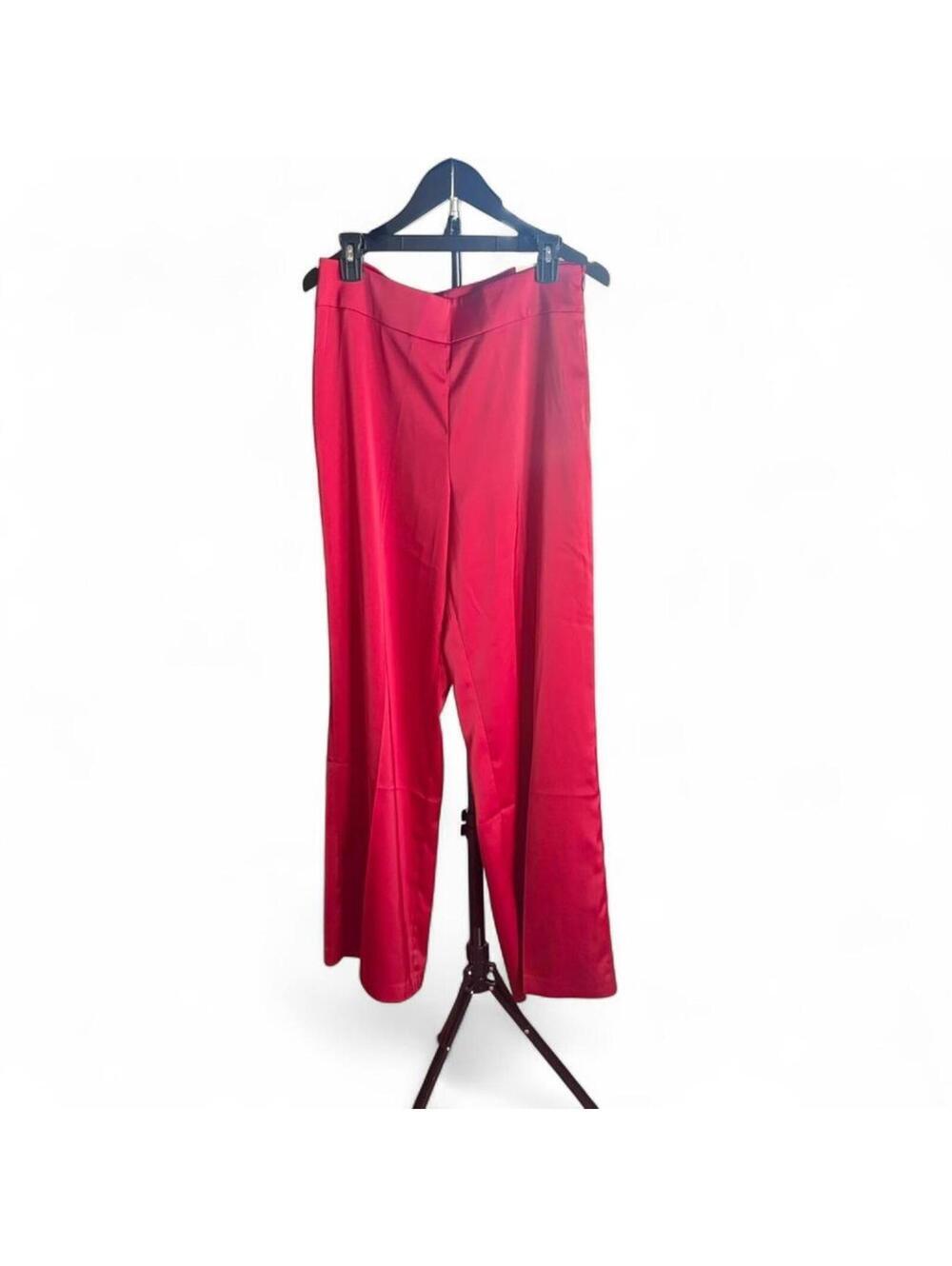 Anne Klein red satiny high-waisted wide-leg pants Size S NWT #glamour